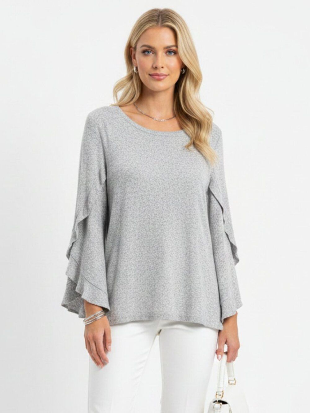 Emelia Gray Soft Long Drape Sleeve Crew Neck Top M